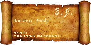 Baranyi Jenő névjegykártya